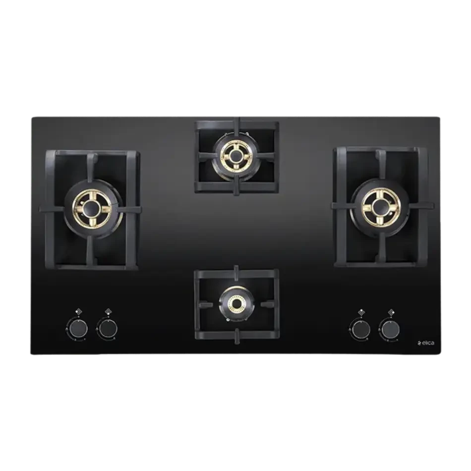 Elica Built PRO FB MFC 4B 91 DX FFD Built-in Hob (4 Brass Burners, 91 cm, Auto Ignition, Black Glass Finish)