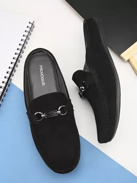 SS24 3042 Open Suede Loafers Loafers For Men  (Black , 11)