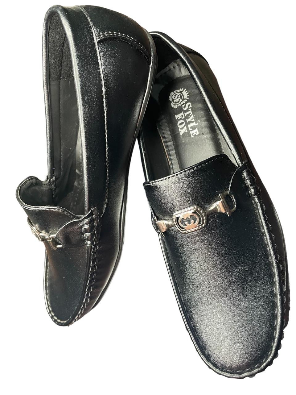 Style Fox Black Leather Loafers – Classic Formal Slip-On Shoes