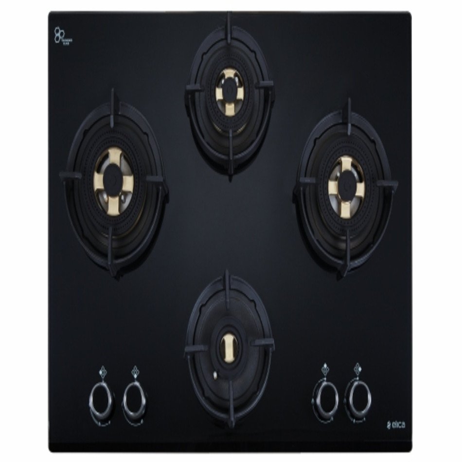 Elica Built-in Glass Hob DFS FB MFC 4B 70 (4 Brass Burners, 70 cm, Black Finish)